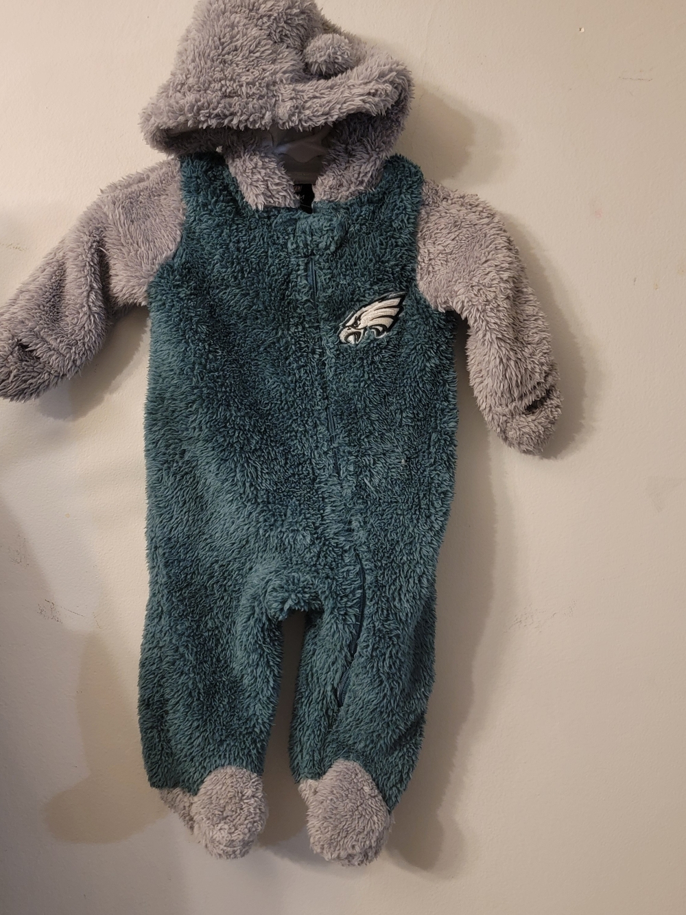 NFL Plush Hooded Baby One-Piece in Teal and Gray